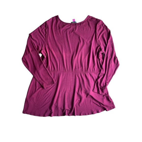 Vince Camuto ASYMMETRIC PEPLUM TOP Color Burgundy Size 1X NWOT - Picture 3 of 6